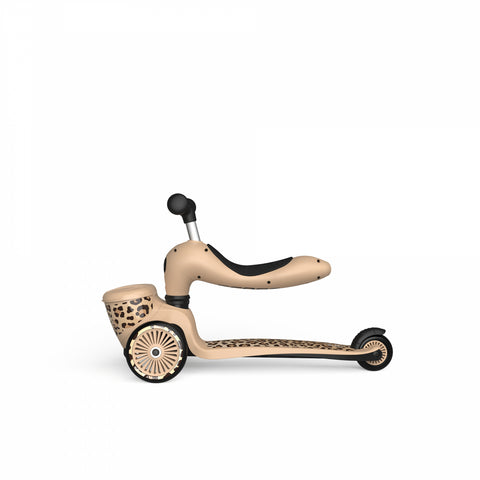 Trotineta copii cu sezut, suport jucarie, transformabila 2in1, HighwayKick 1 Lifestyle Leopard, 1-5 ani, pana la 50 kg, Scoot Ride