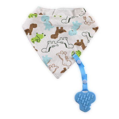 Baveta tip bandana, cu snur si jucarie dentitie, bumbac, Blue