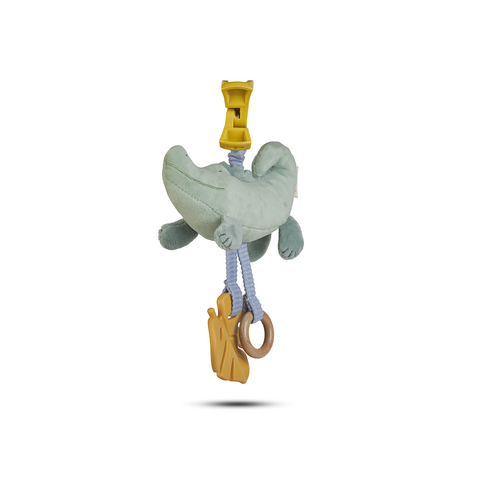 Jucarie zornaitoare din plus, parte din silicon pentru dentitie, agatatoare, hartie fosnitoare, design Jungle Party Crocodrile