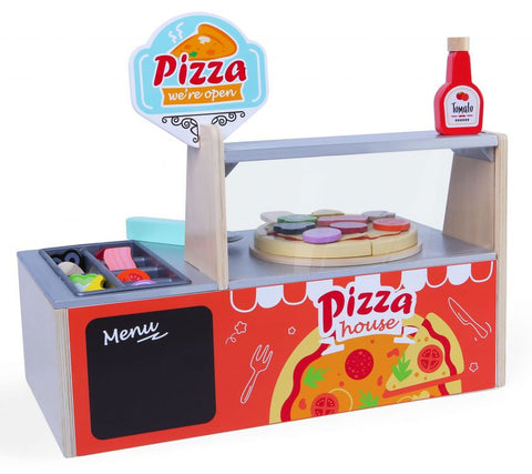 Cuptor pizzerie cu accesorii din lemn, Ecotoys, joc de rol, dezvolta imaginatia si abilitatile manuale