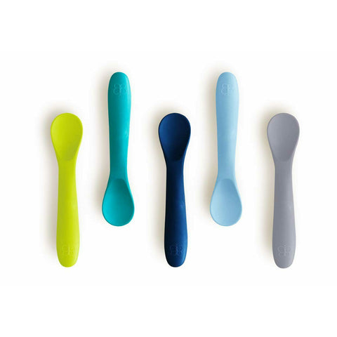 Set 5 lingurite, BBluv, Spoon, Silicon, Textura moale, Anti-bacteriene si non-alergice, Fara BPA, Blue