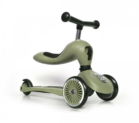 Trotineta copii cu sezut, transformabila 2in1, HighwayKick 1 Olive, 1-5 ani, pana la 50 kg, Scoot & Ride