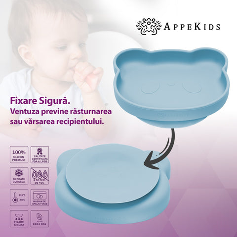 Farfurie din silicon cu ventuza, AppeKids, The Little Bear - Aqua Blue