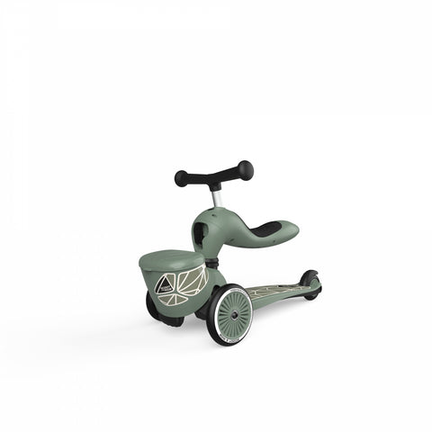 Trotineta copii cu sezut, suport jucarie, transformabila 2in1, HighwayKick 1 Lifestyle Greenlines, 1-5 ani, pana la 50 kg, Scoot Ride