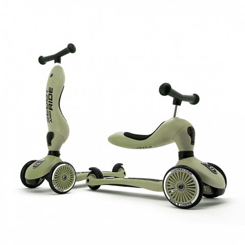 Trotineta copii cu sezut, transformabila 2in1, HighwayKick 1 Olive, 1-5 ani, pana la 50 kg, Scoot & Ride