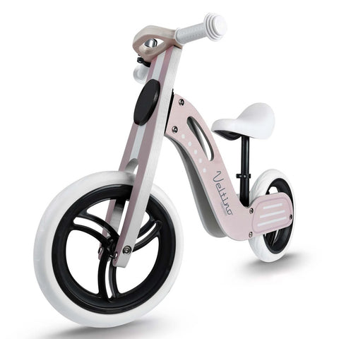 Bicicleta de echilibru din lemn pentru copii, scaun din spuma, roti 12 inchi, Ricokids, Veltino, 7619, Roz