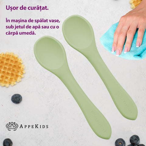 Set Lingurite din silicon, AppeKids - Raw Green