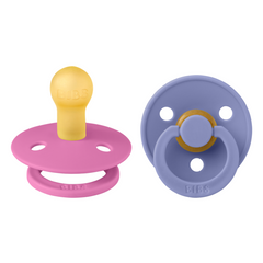 Bibs - Set 2 suzete Colour Latex, tetina rotundă, 0 luni +-Bubblegum/Peri