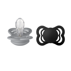 Bibs - Set 2 suzete Supreme Silicon, tetina simetrica, 0 luni +-Cloud/Black