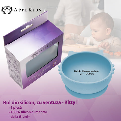 Bol din silicon, AppeKids, Kitty I - Aqua Blue