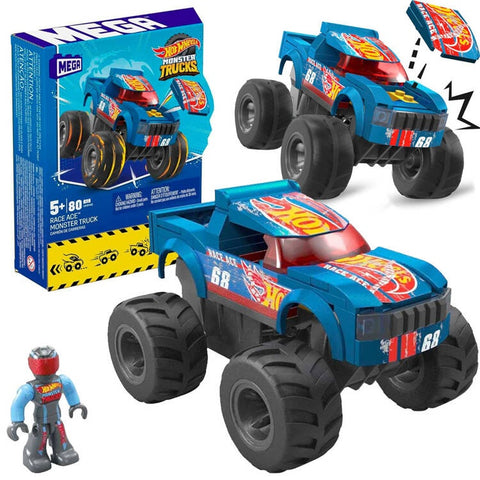 Set constructie 80 piese, Hot Wheels Auto Stunt Monster Truck