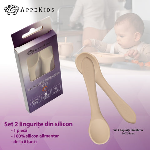 Set Lingurite din silicon, AppeKids - Bubble Beige