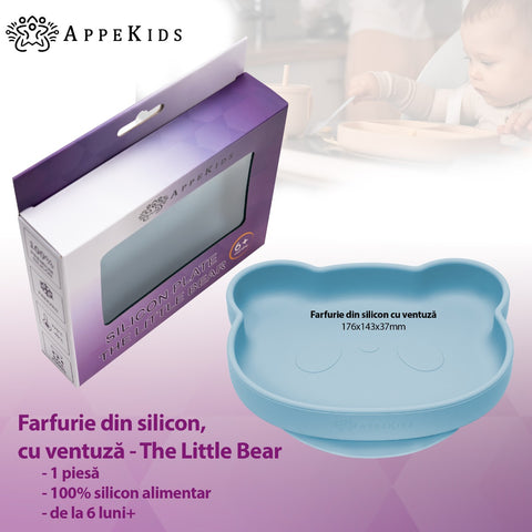 Farfurie din silicon cu ventuza, AppeKids, The Little Bear - Aqua Blue