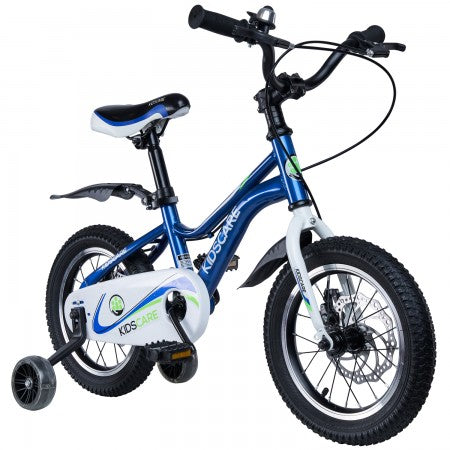 Bicicleta pentru copii 2-4 ani HappyCycles KidsCare, roti 12 inch, cu roti ajutatoare si frane pe disc, albastru