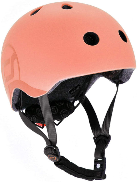 Casca de protectie pentru copii, sistem de reglare magnetic cu led, S-M, 51-55 cm, 3 ani+, Peach, Scoot Ride