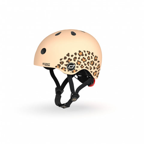 Casca de protectie pentru copii, sistem de reglare magnetic cu led, XXS-S, 45-51 cm, 1 an+, Leopard, Scoot Ride