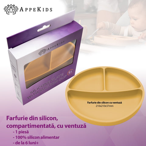 Farfurie compartimentata din silicon cu ventuza, AppeKids - Honey