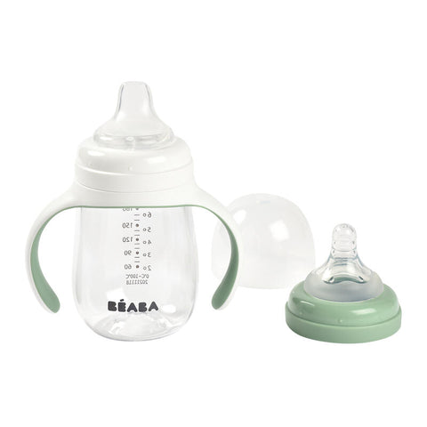 Biberon de invatare 2 in 1 din Tritan Beaba 210 ml Sage Green