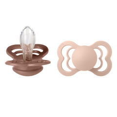 Bibs - Set 2 suzete Supreme Silicon, tetina simetrica, 6 luni +-Blush/Woodchuck