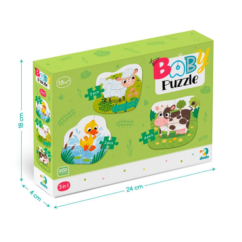 Puzzle 3 in 1 - Animalutele de la ferma (2,3,4 piese)