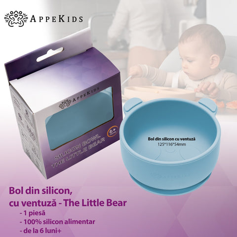 Bol din silicon cu ventuza, AppeKids, The Little Bear - Aqua Blue