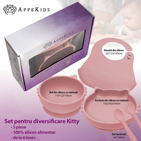 Set Diversificare, AppeKids, 100% Silicon, Kitty - Old Rose