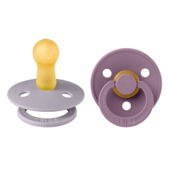 Bibs - Set 2 suzete Colour Latex, tetina rotundă, 6 luni +-Fossil Grey/Mauve