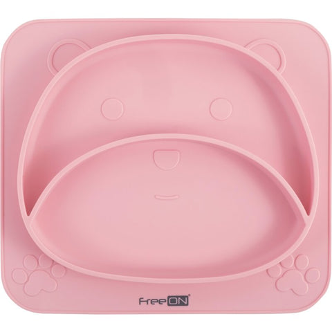 Farfurie compartimentata, FreeON, din silicon fara BPA, 26 x 23 x 2.6 cm, Teddy Bear Pink