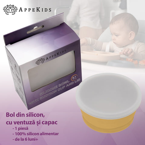 Bol din silicon cu ventuza si capac, AppeKids - Honey