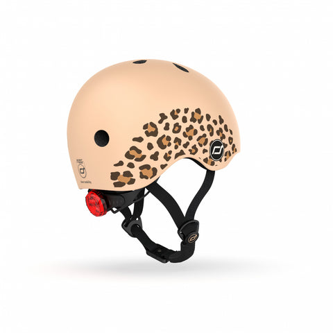 Casca de protectie pentru copii, sistem de reglare magnetic cu led, XXS-S, 45-51 cm, 1 an+, Leopard, Scoot Ride