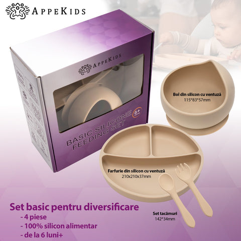 Set Diversificare, AppeKids, 100% Silicon, Basic - Bubble Beige