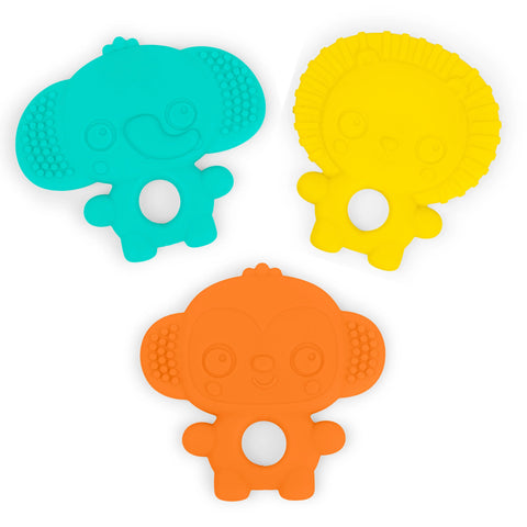 Bright Starts - Set 3 jucarii de dentitie texturate Gummy Buddies - Elefant, Leu, Maimuta