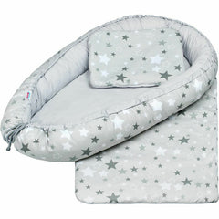 Set 3 piese, New Baby, Baby Nest, Cu păturică și pernuta, White/Grey stars
