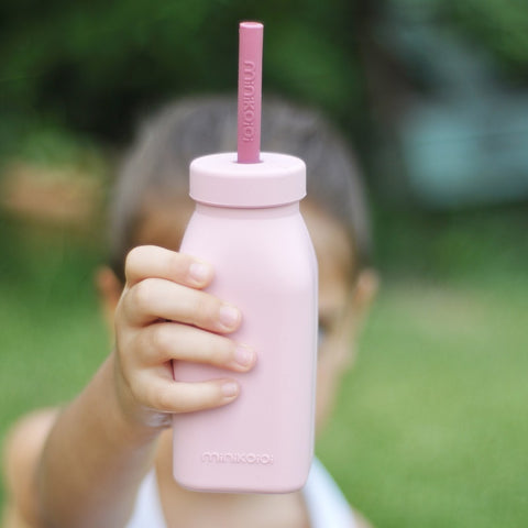 Sticla cu pai din silicon, Minikoioi - Pinky Pink