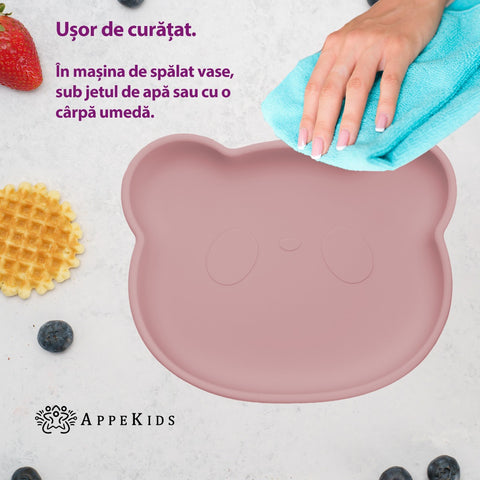 Farfurie din silicon cu ventuza, AppeKids, The Little Bear - Old Rose