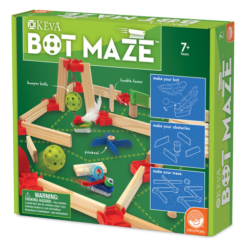 KEVA Maker Bot Maze, labirint cu piese de lemn si roboti motorizati