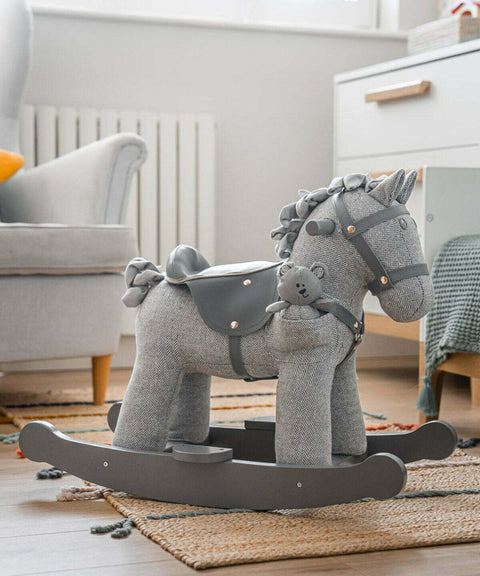 Little Bird Told Me - Stirling Mac Rocking Horse, pentru copii de peste 9 luni, Jucarie moale inclusa cu balansoare din lemn, tesaturi senzoriale pentru fetite si baieti