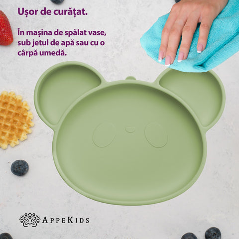 Farfurie din silicon cu ventuza, AppeKids, Panda - Raw Green