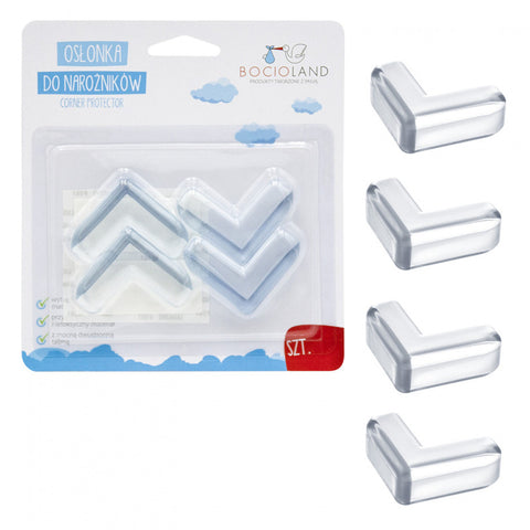 Set 4 protectii colturi, Bocioland, Cu banda adeziva pentru montare usoara, Din silicon flexibil, Transparent