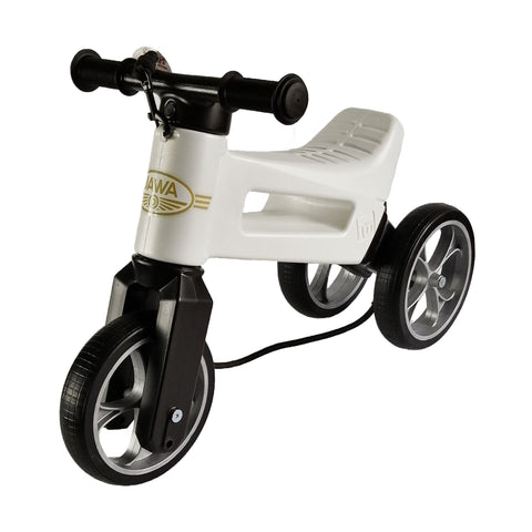 Bicicleta fara pedale cu cosulet pentru ghidon Funny Wheels Rider SUPERSPORT 2 in 1 JAWA White Exclusiv