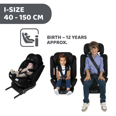 Scaun auto rotativ Chicco Unico EVO i-Size, BlackAir (Negru), de la nastere pana la 12 ani (40-150 cm)