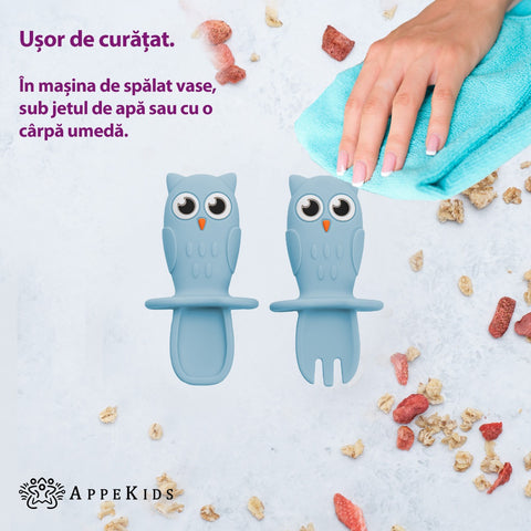 Set Tacamuri din silicon, AppeKids, OWL - Aqua Blue