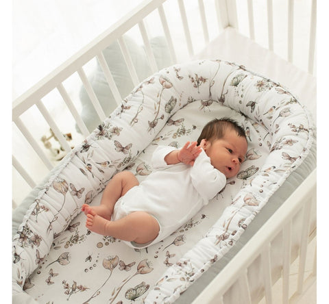 Suport de dormit Babynest Premium Bumbac si Catifea Nature Soft Grey by BabySteps, 70x35 cm