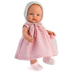 Bebeluș Alex cu Rochiță Roz și Biberon 36cm