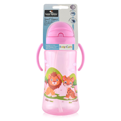 Cana sport cu manere si pai moale, 12 luni+, 330 ml, Pink