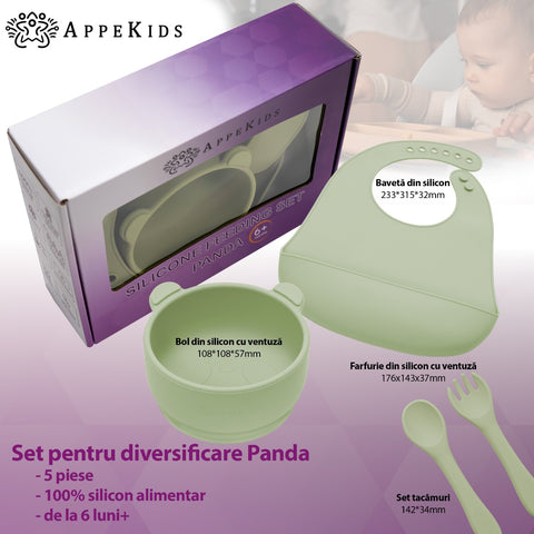 Set Diversificare, AppeKids, 100% Silicon, Panda - Raw Green