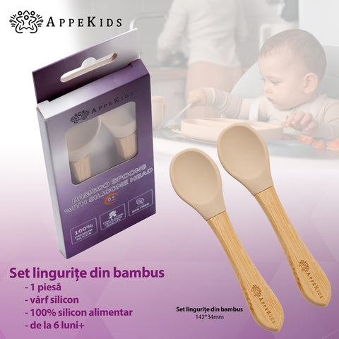 Set Lingurite din bambus, AppeKids - Bubble Beige