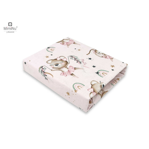 Cearceaf cu elastic, MimiNu, Pentru landou, carucior si cosulet, Dimensiune 80x35 cm, Din bumbac certificat Oeko Tex Standard 100, Design, Little Ballerina Pink